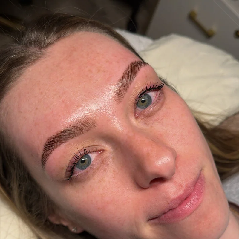 Close-up brow and lash treatment result